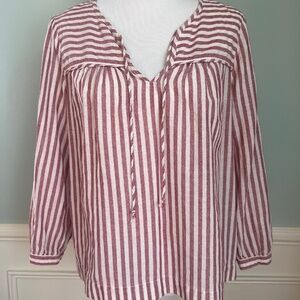 Xirena Cotton Striped Blouse, Medium, Red & White